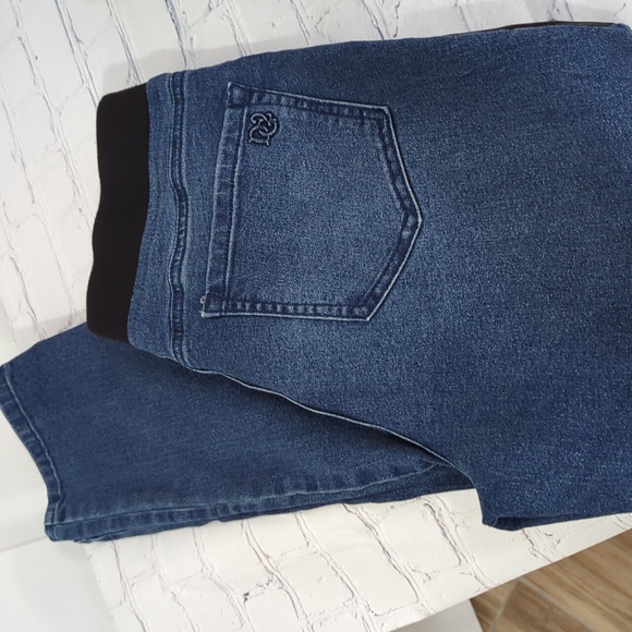 DG2 BY DIANE GILMAN FAUX LEATHER SIDE STRIPE INDIGO PULL-ON JEANS (MP) - Picture 4 of 6